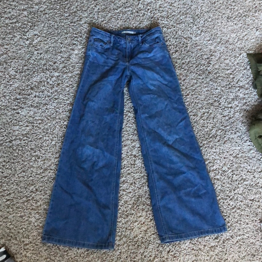 wide leg medium-dark wash jeans